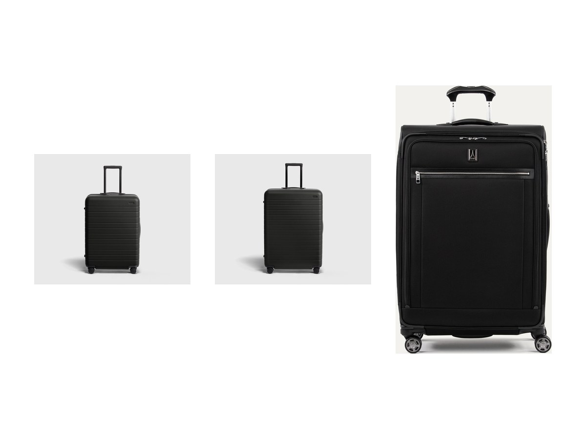 The three checked suitcases in this guide, shown together