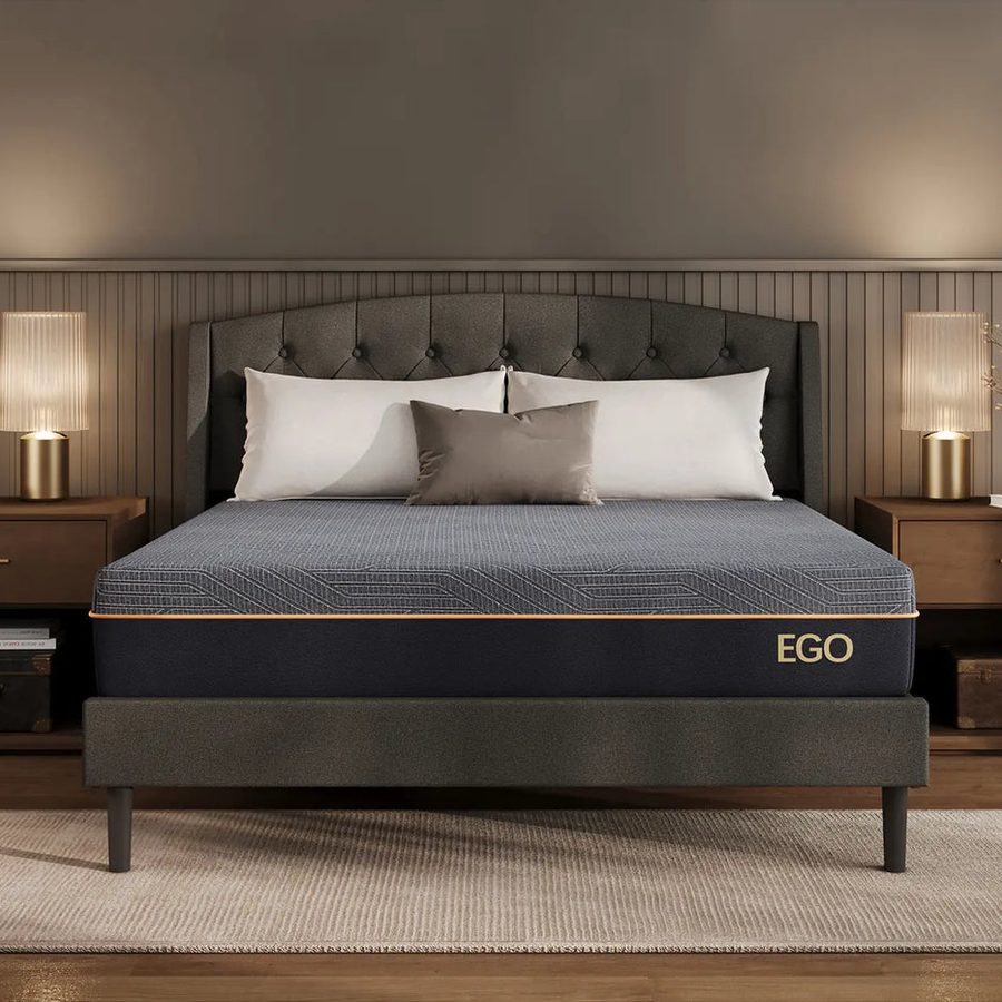 EGOHOME Black 12-inch memory foam mattress on a bed frame