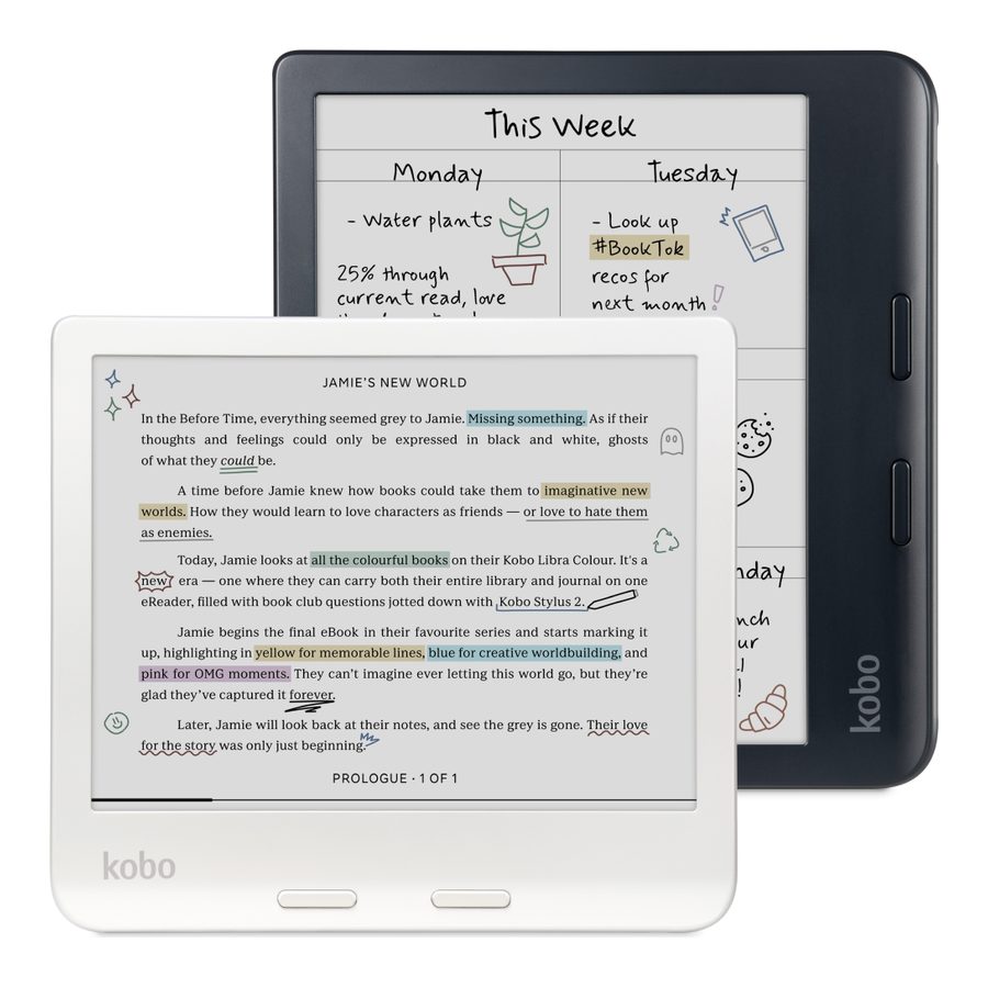 Kobo Libra Colour e-readers in black and white